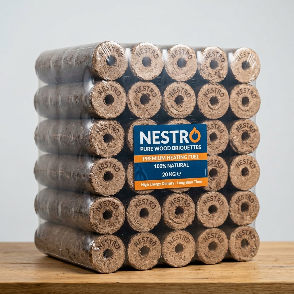 Briquettes de bois NESTRO — Feuillus durs (Paquet 10 kg)